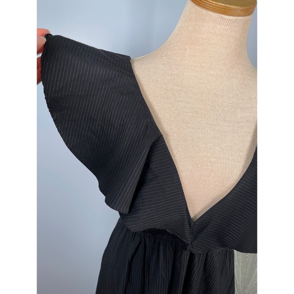 La Ligne De'ete Black Ruffled Stripe Cotton Blend Poplin Maxi Dress Size Medium - Picture 7 of 14